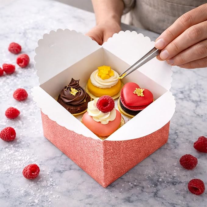 WEWILUCK Red Glitter Gift Boxes 4x4x4 Inch, Small Cube Favor Boxes with Silver Ribbon, Sparkly Paper Gift Box for Wedding, Party Favors, Christmas, Candy & Treat Packaging