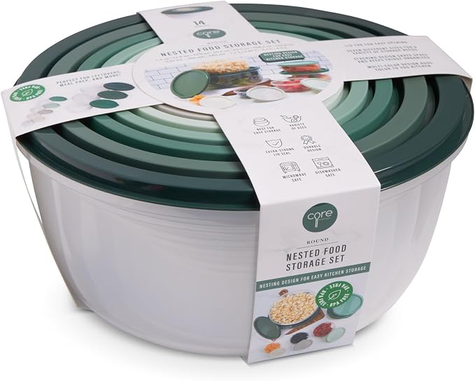 Core Kitchen 14 Piece Round Nested Food Storage Bowl Set - Sage Ombre