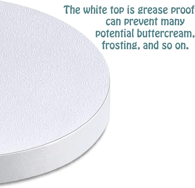 White Cake Drums Round 8 Inch Cake Boards with 1/2-Inch Thick Smooth Edges for Multi Tiered Birthday Wedding Party Cakes Drum Board