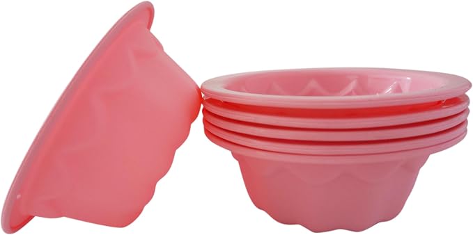 Silicone Small Fluted Cake Pans 4 Inch, Nonstick Baking Mold Pumpkin Shape, Reusable Round Mini Cake Pan Set, Individual Muffin Donut Pan for Cupcake, Jelly, Brownies- 6pcs, Pink