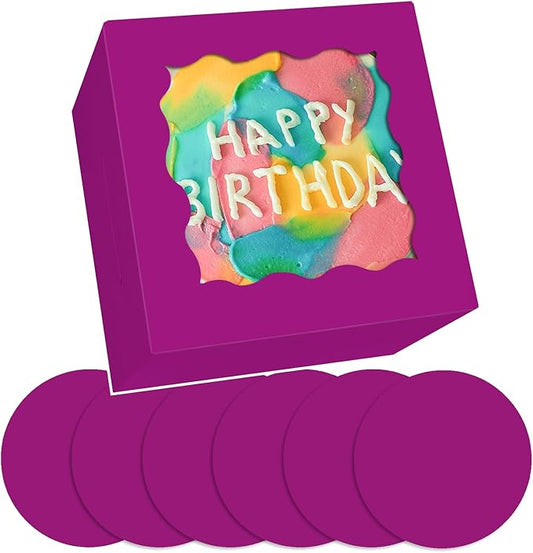 Bakepacker 36pcs 6x6x5 Inches Cake Boxes with Window 18-Packs Deep Purple 6 Inch Bakery Boxes (18 Cake Boxes +18 Cake Boards Included)