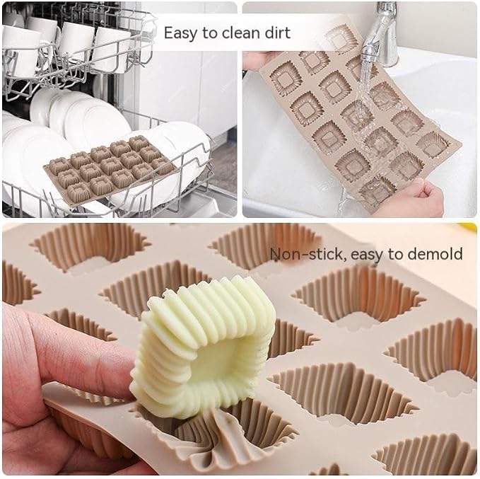 Cube Cake Silicone Mold - 1.6" x 1.6" x 0.8" 15-Cavity 3D Square Mini Mousse Cake Baking Mold, French Dessert Molds for Chocolate, Jello, Brownie Bites, Ice Cream Cube