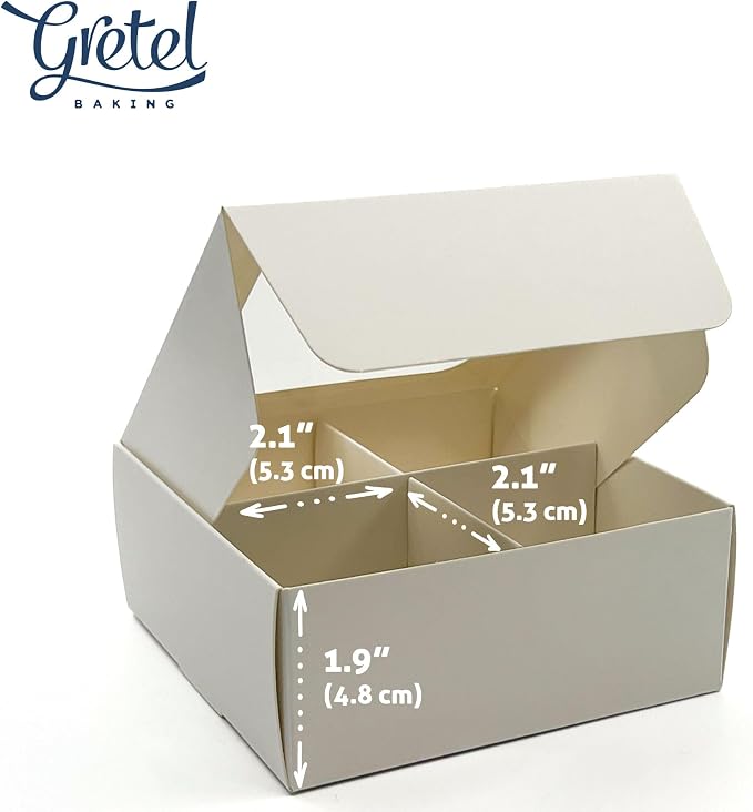 Treat Boxes - 20 ct 4.5 x 4.5 x 2 in Bakery Boxes with Windows and Dividers for Candy, Cookies, Cupcakes, or Bakery Desserts - Chocolate, Treats, and Baked Goods Packaging for Gifting