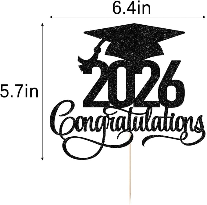 Black Glitter 2026 Congratulations Graduation Cake Topper,Congrats Grad Cake Decor - 2026 High School/College/Senior Graduation Party Decorations Supplies (2026Congratulations black)