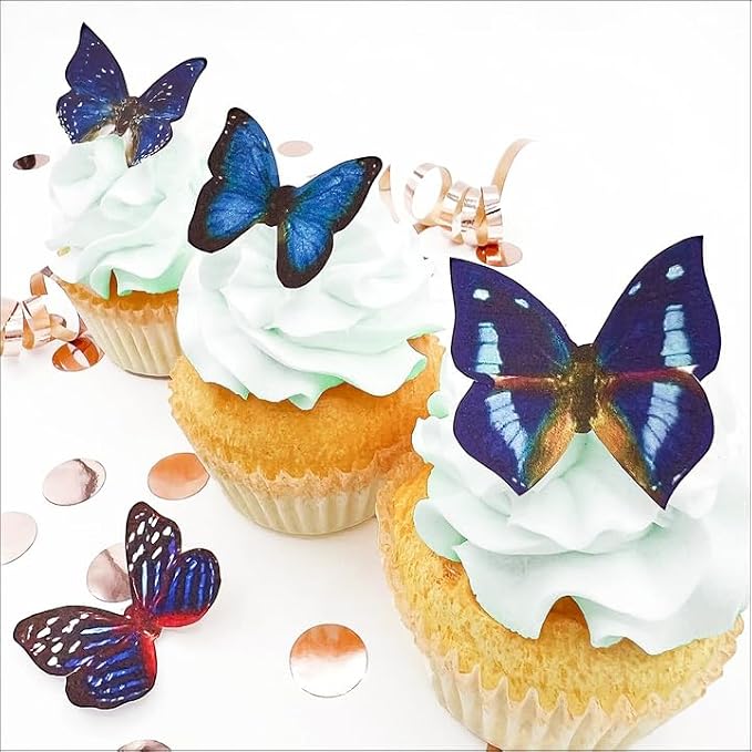 Sugar Robot Inc. Edible Butterflies Small Premium Crafted Made in the USA Cake and Cupcake Toppers, Decoration (Blue)