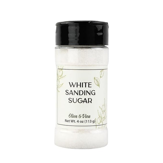 Olive & Vine White Sanding Sugar, Sweet Finish, For Baking & Decorating, Rich Tradition, Authentic Taste, For Global Recipes (4 Ounce)