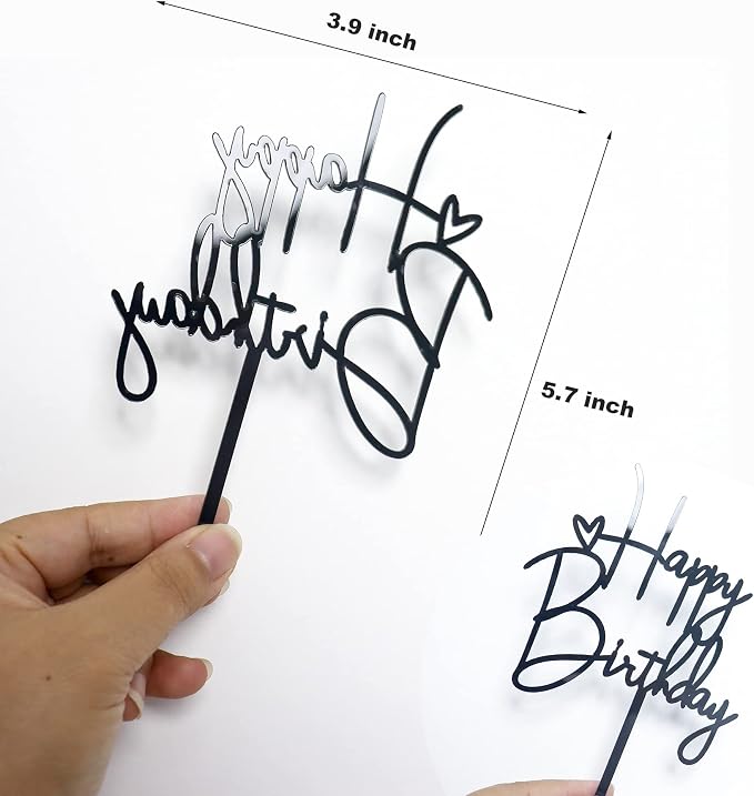 Black Birthday Cake Topper, 6pcs Acrylic Birthday Cake Toppers Happy Birth Cake Toppers for Party Decorations