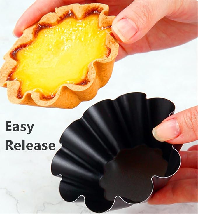 6-Pack 3.74 Inch Nonstick Mini Tart Pans Fluted Side for Pies Pan Round Deep Quiche Mold Heavy Duty Carbon Steel Baking Cupcake Egg Tarts Mousse Cakes Fruit and Desserts Molds for Oven