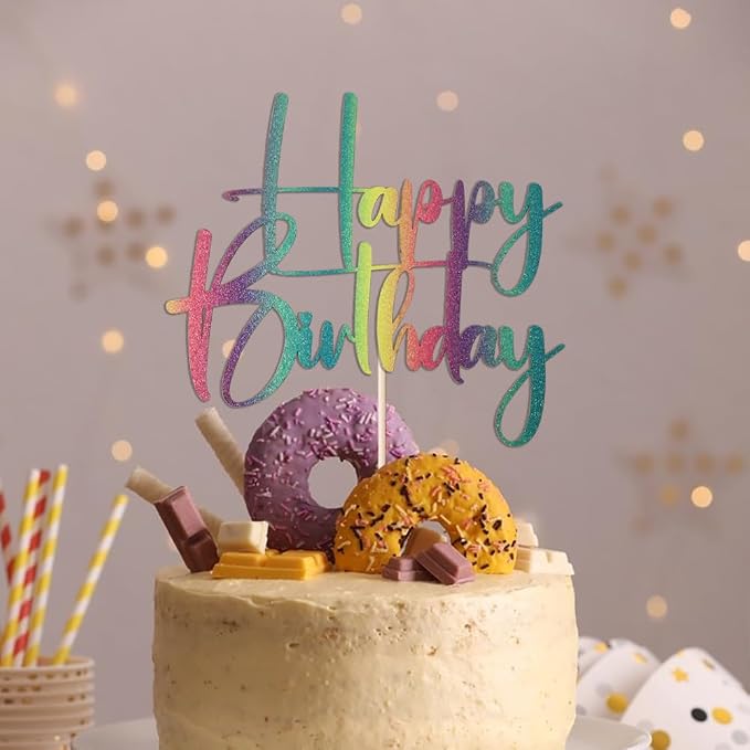 Gold Glitter Happy Birthday Cake Topper, Happy Birthday Cake Bunting Deco, Baby Gender Reveal Party/Anniversary Party Decoration Supplies -colour(7)