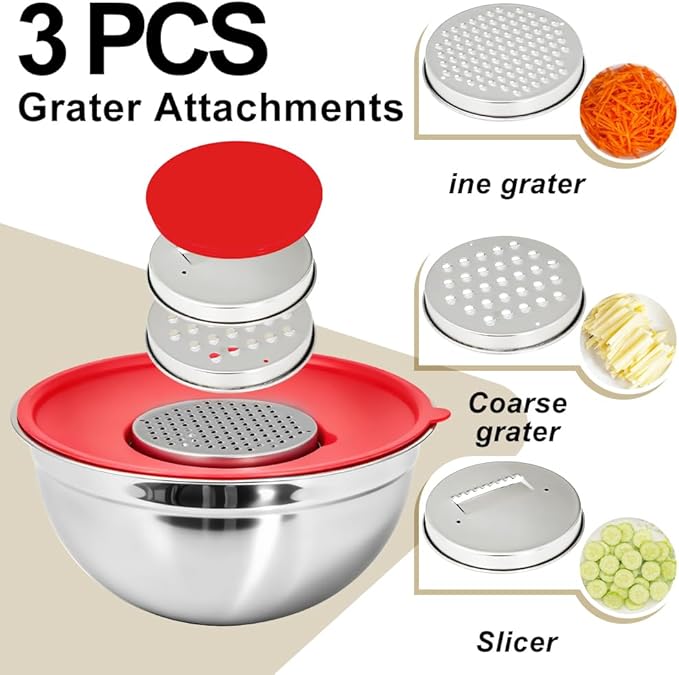 7-Speed Electric Hand&Stand Mixer with 26PCS Stainless Steel Mixing Bowls,Lids & Grater Attachments –7, 6, 4.5, 3.5, 2QT Nesting Bowls Set for Cake Baking,Cooking & Serving