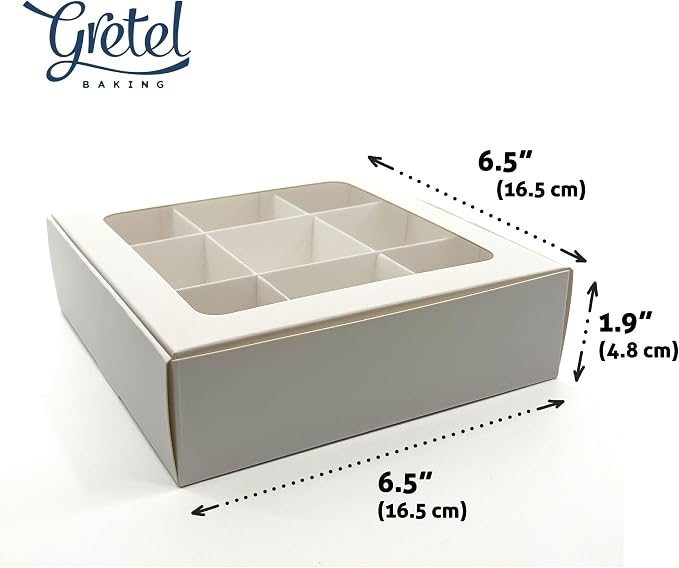 20pcs White Treat Boxes with Window and Dividers | 9 SMALL compartments | 6.5 x 6.5x 1.9 in | Chocolate-covered strawberries supplies, macaron boxes, baked goods packaging