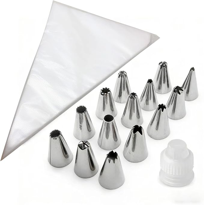Piping Bags and Tips Set - 100Pcs 12 Inch Disposable Icing Bags with tips, Disposable Decorating Bags Set for Frosting, Pastry Bags Disposable,Frosting Piping Kit Cookie Cake Decorating Kit