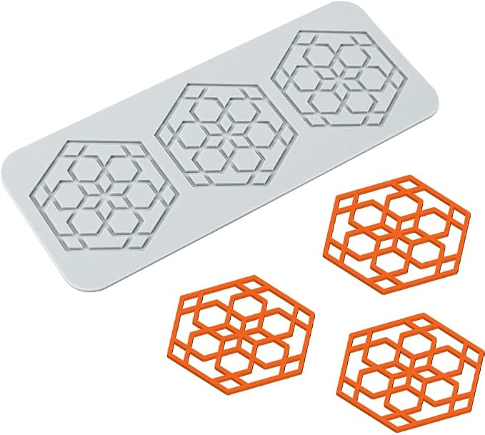 TUKE 3D Leaves Silicone Molds Flower Cake Fondant Mat Bee Leaf Pastry Moulds Rose Impression Chocolate Hollow Lace Mold (Hexagon_9.16x3.68x0.12inch_K)