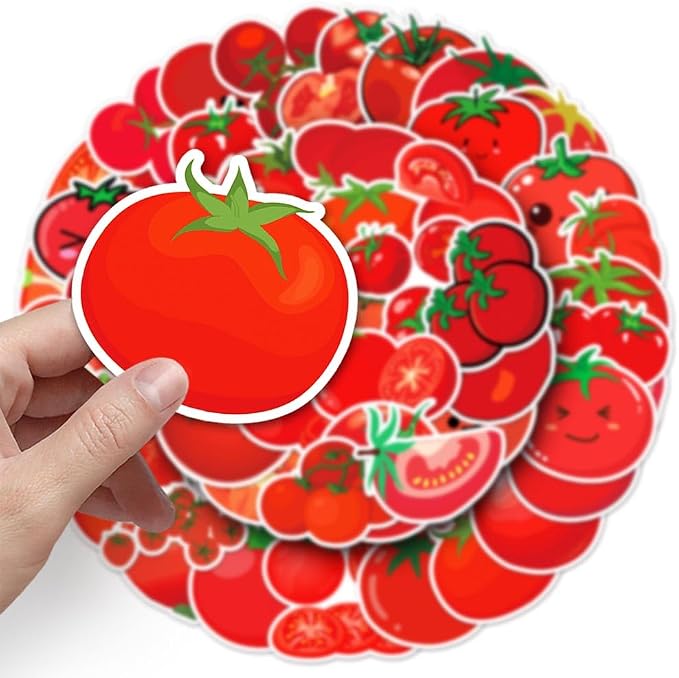 Tomato Stickers |50Pcs Tomato Waterproof Vinyl Decals | Removable Resuable Sun-proof Peel and Stick for Water Bottles Laptop Luggage Cup Computer Mobile Phone Skateboard Decoration