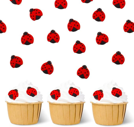 Edible Ladybug Cake Decorations, Royal Icing Ladybugs for Cupcake Topper, Edible Ladybug Sprinkles Sugar for Cakes Cookies Chocolate Macarons Baking Baby Shower Decoration, 49 pcs