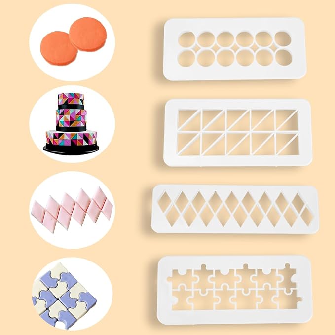 12 Pcs Square Fondant Cutter Puzzle Fondant Cutters - 4 Size Geometric Shape Fondant Cutter Cake Border Decorating Tool, Creative Cake Decorating