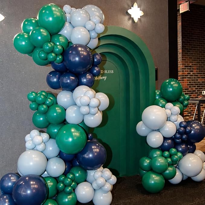 Green and Navy Blue Balloon Arch Kit, Dusty Dark Blue and Sage Green Gold Balloon Garland Kit for Boys Luxury Bear Baby Shower Jungle Safari Mens Birthday Xmas Party Decorations