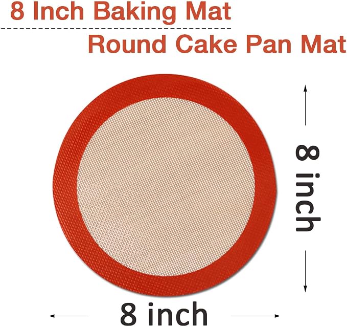 8 Inch Round Silicone Bakintg Mat, Set of 3 Reusable Silicone Baking Mats, Silicone Mat for 8 Inch Cake Pan, Silicone Mat for Baking Cake, Pizza, Pie, Bread, Macaron (Red, Blue, Grey)