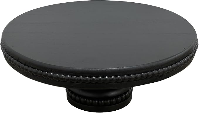dwellington Large Round Wood Risers for Display, 12" Decorative Rustic Farmhouse Cake Stand Pedestal Tray for Home and Kitchen Decor White (Black)