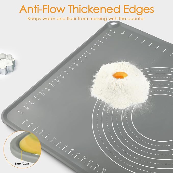 Extra Large Silicone Pastry Mat 20" x 28", Thick Baking Mat with Measurements and Edge Heightening, Non-Slip Food Grade Silicone Pad for Dough Kneading, Rolling Pie Crust, and Countertop Protection