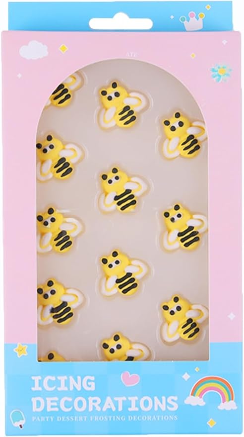 Edible 12 pieces Bee cake decorations, Bees cupcake toppers, perfect Icing Cookies decro for Valentine's Day Birthday Halloween Thanksgiving Christmas party Team Dinner