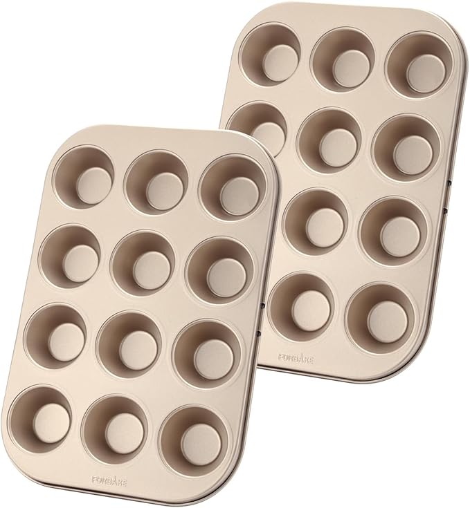 Mini Muffin Pan Set, 12-Cup Nonstick Carbon Steel Baking Pans, 2 Pack | Even Heat Distribution with Easy Release Surface for Mini Muffins and Cupcakes