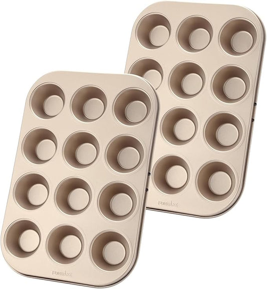 Mini Muffin Pan Set, 12-Cup Nonstick Carbon Steel Baking Pans, 2 Pack | Even Heat Distribution with Easy Release Surface for Mini Muffins and Cupcakes