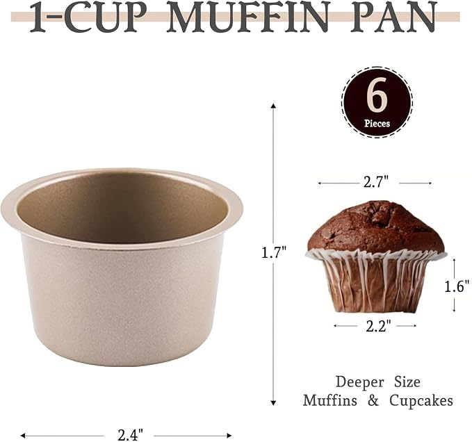 Stackable Muffin Pan Set, 6 Individual Nonstick Muffin Cups | Modular Carbon Steel Cups with Easy Release Design for Space-Saving Baking