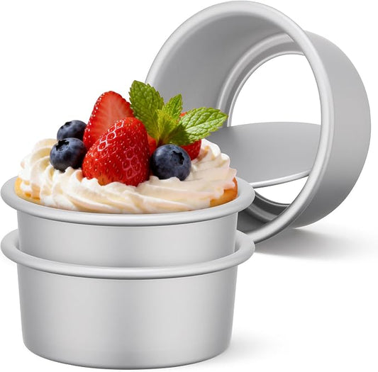 Beasea 4 Inch Cake Pans Set, 3 Pack Aluminum Alloy Mini Round Cake Pans with Removable Bottom, Individual Cheesecake Mold Tin for Baking