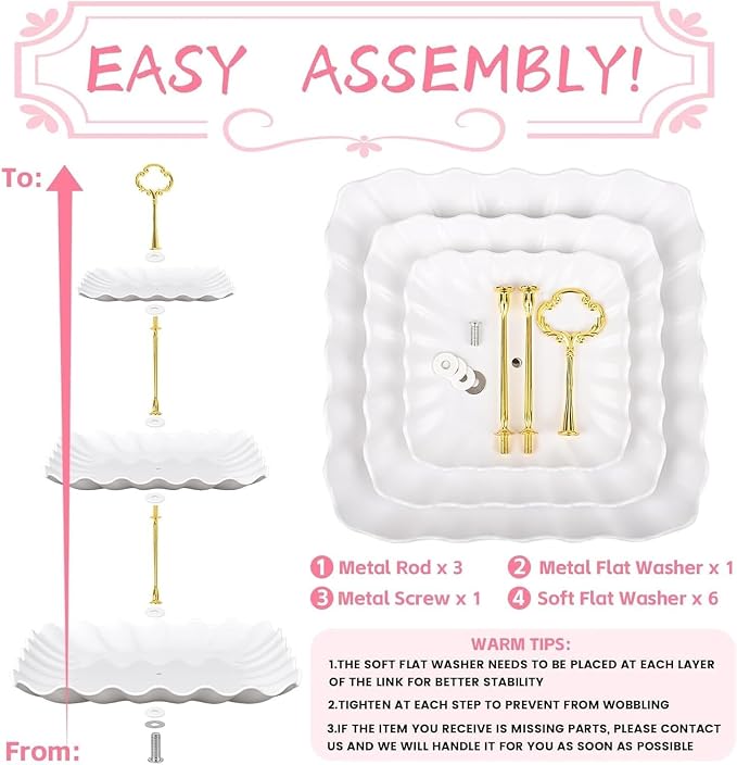 5 Pcs Dessert Table Display Set - 2 Pcs 3-Tier Dessert Display Stands & 3 Pcs Serving Tray - Dessert Trays Dessert Stands Treat Table Displays Set for Tea Parties,Birthdays & Baby Showers