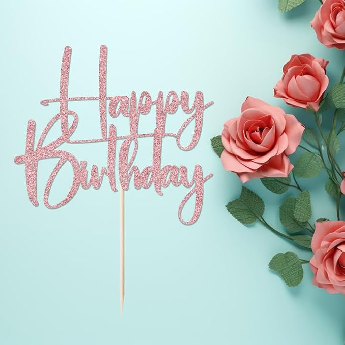 rose gold Happy Birthday Cake Topper, Happy Birthday Cake Bunting Deco, Baby Gender Reveal Party/Anniversary Party Decoration Supplies