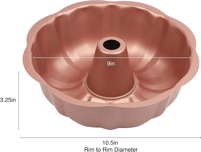 David Burke 9" Fluted Bake Pan – Carbon Steel Bundt Cake Pan – Rose Gold