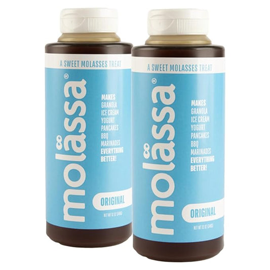 Molässa Light Sweet Molasses - Specialty Sweetener Made From 100% Pure Sugar Cane - Delicate Caramel Notes, Smooth Golden Texture & No Bitterness for Pancakes, Granola, BBQ & Baking - 18.1oz Bottle (Pack of 2)