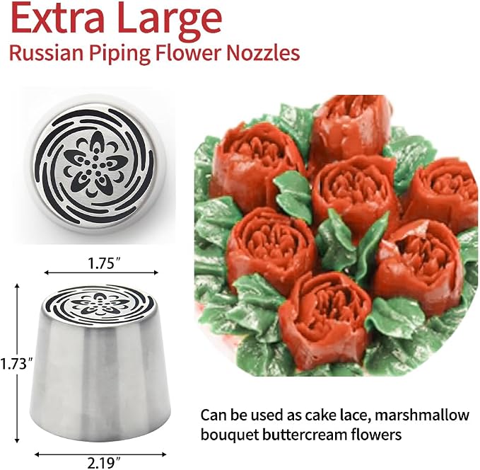 Extra Large Russian Piping Tips - Stainless Steel Flower Nozzles Set for Cake Decorating, Rose & Floral Icing Tips for Cupcakes, Cookies Professional Baking Tools (XXL, Style 81)