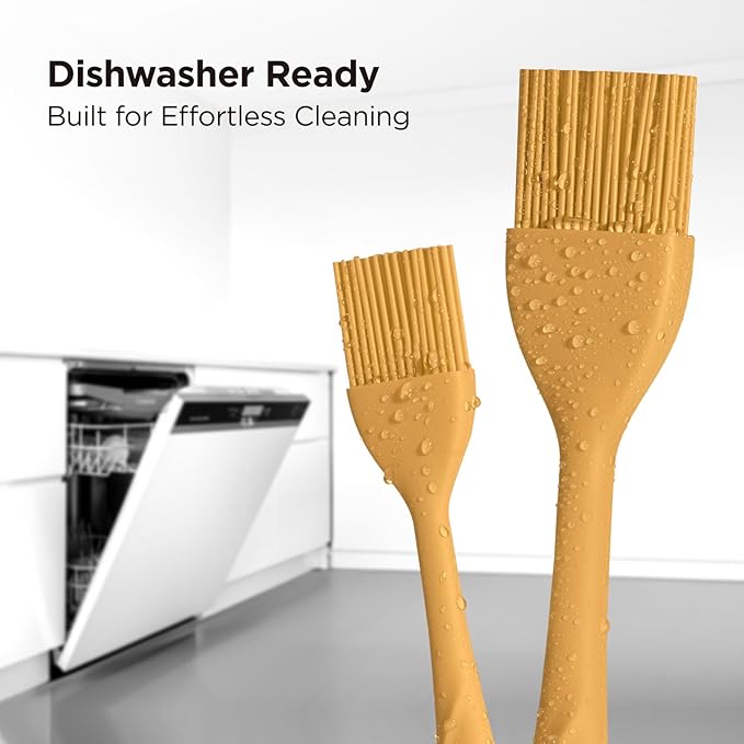 Kitchen Mama WaltzGrip Platinum Silicone Basting Pastry Brush, Yellow | Set of 2, Heat-Resistant, For Cooking, Baking, Grilling, Barbecue, Spreading Oil, Butter, Egg
