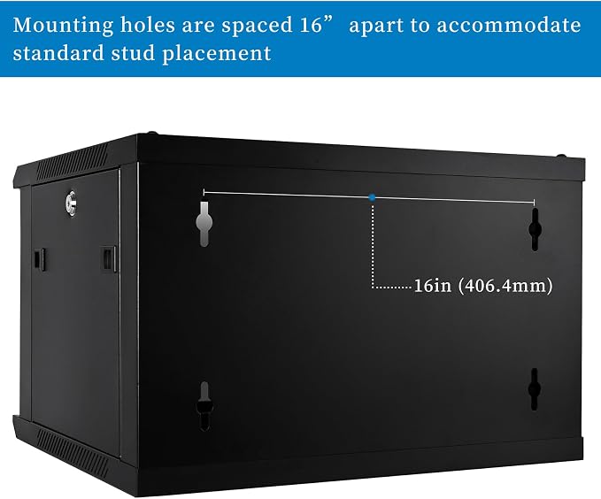 RackPath 6U Wall Mount Network Rack Cabinet – Quiet Cooling Fan, Locking Glass Door, 17.7" Deep (450mm), Removable Locking Side Panels, Fits 19" IT & A/V Equipment