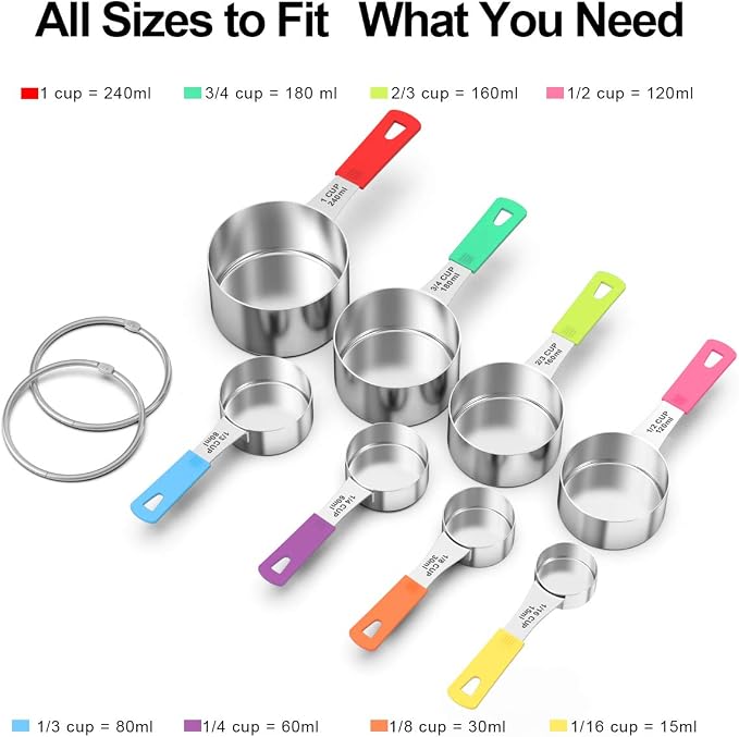 Wildone Measuring Cups & Spoons Set of 18 - Includes 8 Stainless Steel Nesting Measuring Cups, 9 Measuring Spoons, 1 Leveler, Ideal for Dry and Liquid Ingredients | Stainless Steel Kitchen Gadgets for Cooking & Baking, Heavy Duty for Measuring Dry/Liqu...