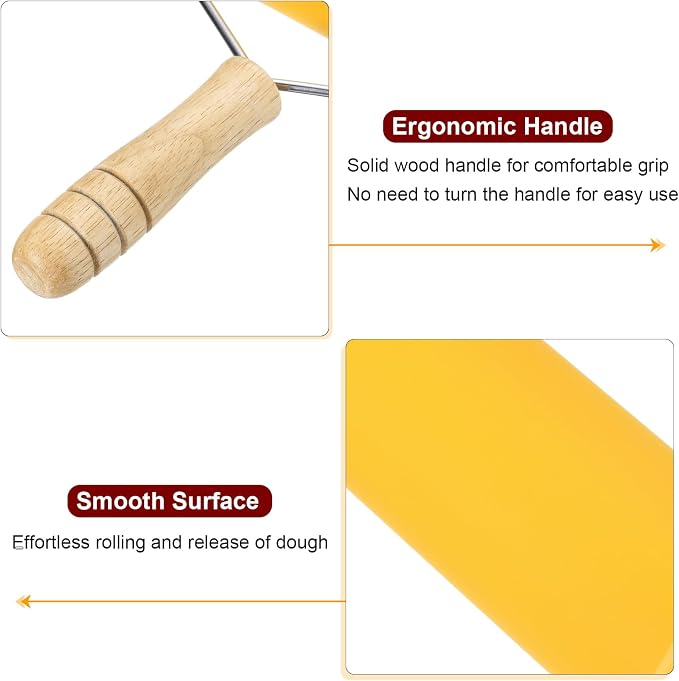 HARFINGTON Rolling Pin 7.6" x 1.69" T-Maple Silicone Roller Wood Handle Non-Stick Fondant Roller Dough Roller Rolling Pins for Baking Cookie Pastry Clay, Yellow