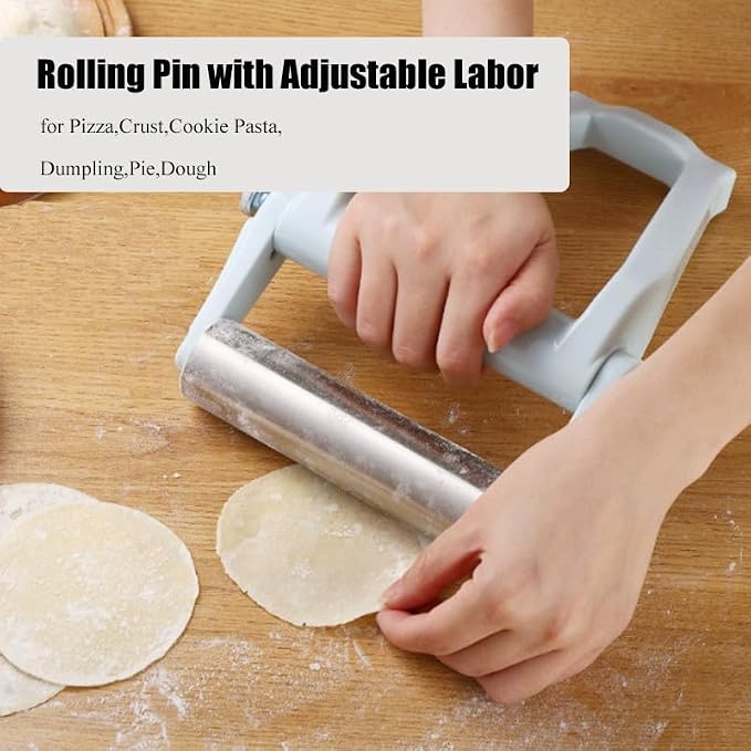 Rolling Pin with Adjustable Labor for Baking,Non-Stick Stainless Steel Dough Roller with Handle,Baking Rolling Pin for Pizza,Crust,Cookie Pasta,Dumpling,Pie,Dough Baker Roller for Kitchen