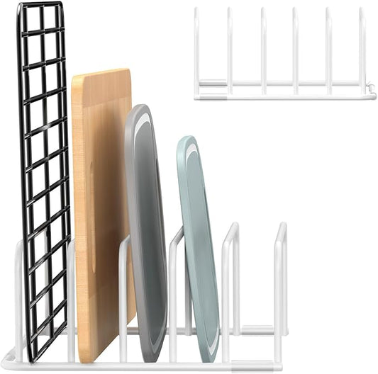Fikoksol Cutting Board Organizer and Baking Sheet Rack, [1-Pack] White Heavy Duty Metal Cookie Sheet Organizer for Cutting Board Storage & Plate Holder for Cabinet, Tray Dividers for Cabinets