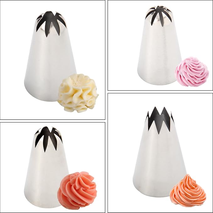 8Pcs Cookie Piping Tip Set, Stainless Steel 8-Tooth Icing Nozzles for Cake Decorating, Ideal for Cookies, Cupcakes, and Creative Frosting Designs, Includes 5 Medium and 3 Large Baking Tools