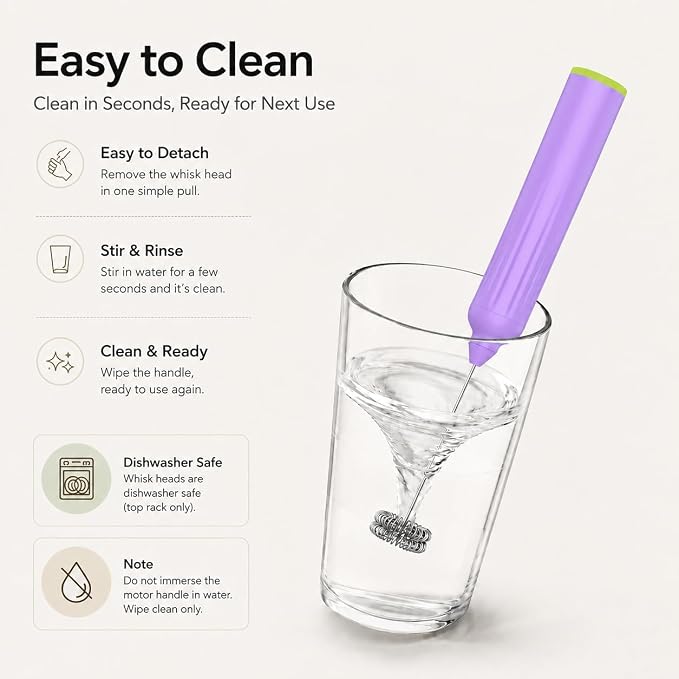 Milk Frother Handheld with 3 Stainless Steel Whisks, Rechargeable Electric Drink Mixer with Stand & Travel Case, Milk Foamer for Coffee, Latte, Cappuccino, Hot Chocolate, Egg,Jam Supplement-Purple