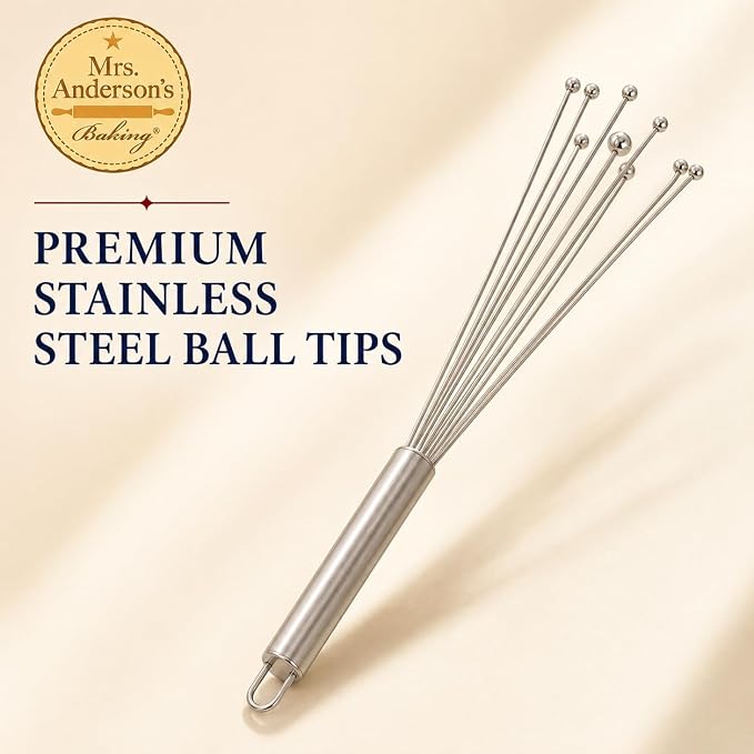 Mrs. Anderson's Baking Stainless Steel Ball Whisk, Flexible Wire Design For Whisking Eggs, Sauces, Dressings, And Desserts