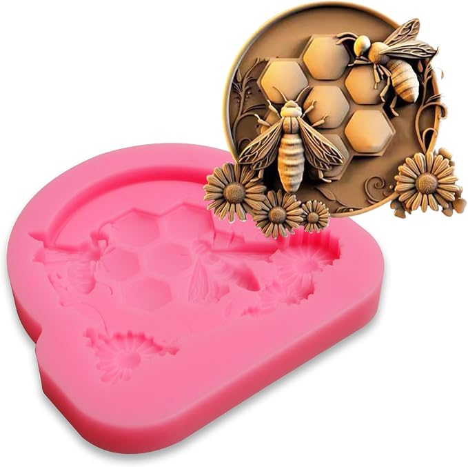 Honeycomb Silicone Chocoolate Molds, 5 Packs HoneyBee Fondant Molds for Honey Theme Cake Decoration, Cupcake Tooppers for Birthday Wedding Party Clay Resin
