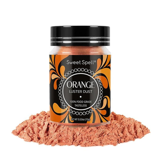 Sweet Spell Luster Dust Edible Glitter (15g) - Shimmer Pearl Dust Powder for Decorating Cakes, Chocolate, Drinks, Cocktails - 100% Edible, Food Grade, Vegan, Gluten-Free (Orange)