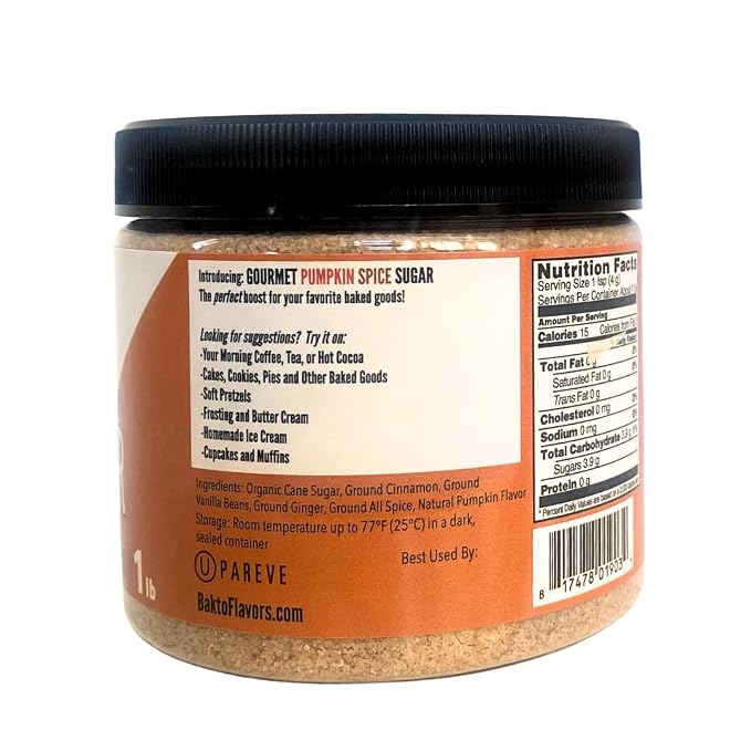 Bakto Flavors Gourmet Pumpkin Spice Sugar, One Pound Jar