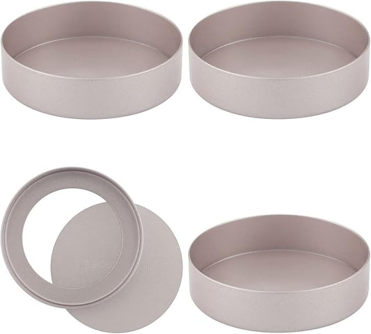 CHEFMADE Mini Tart Pan Set, 3-Inch 4Pcs with Removable Loose Bottom Non-Stick Round Quiche Bakeware for Oven and Instant Pot Baking (Champagne Gold)