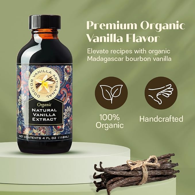 Organic Vanilla Extract, 4 fl oz - Madagascar Bourbon vanilla, 100% natural, sugar‑free, GMO‑free, gluten‑free, vegan, paleo, keto, and kosher