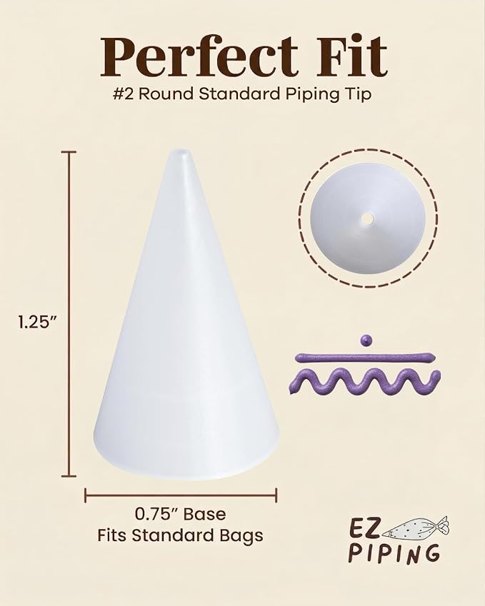 Reusable Plastic Piping Tips - Standard Size Round Tip #2 100 Pack with 2 Couplers Icing Nozzles for Cake Decoration Dessert Design Baking Supplies and Piping Bags Base Ø 0.75", Height 1.25"