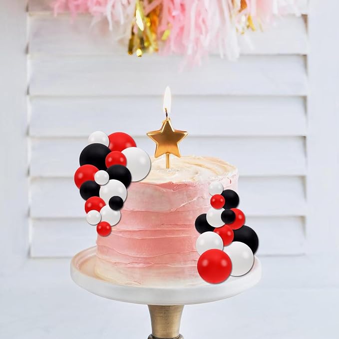 30 PCS Balls Cake Topper DIY Cake Insert Toppers Ball Cake Picks Cupcake Topper for Birthday Party Baby Shower Wedding Cake Decoration(Black White Red)